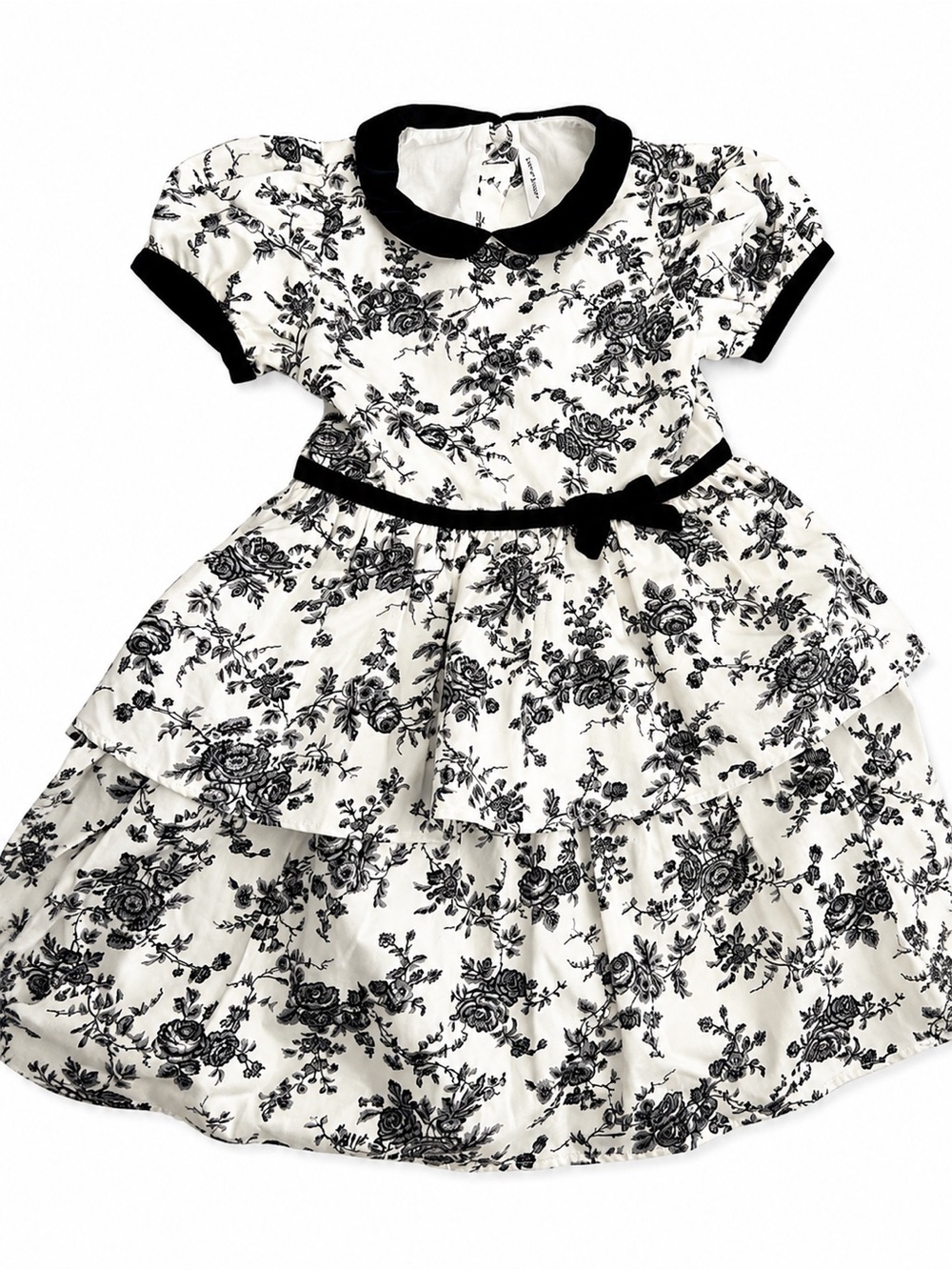 Janie and Jack Black & White Floral Tiered Dress with Peter Pan Collar